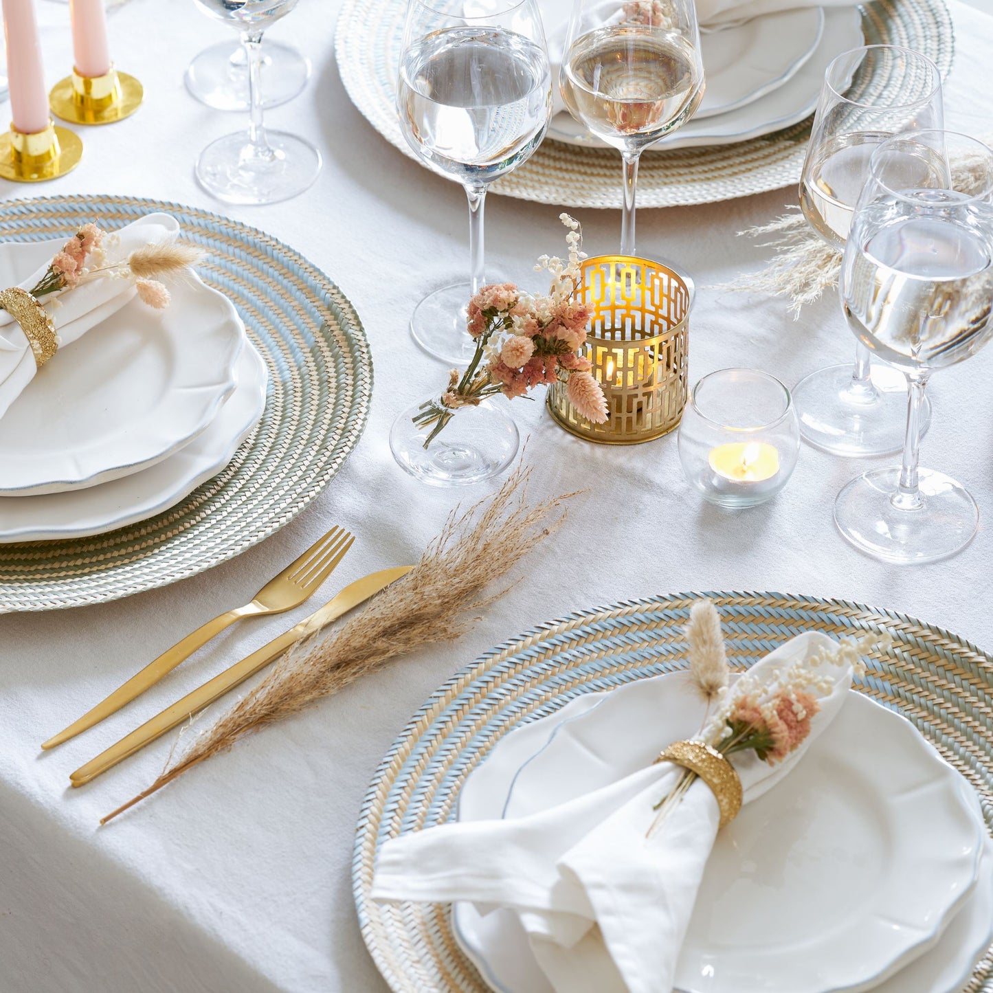Woven Natural Straw Multicolour Round Placemats Placemats WASHEIN