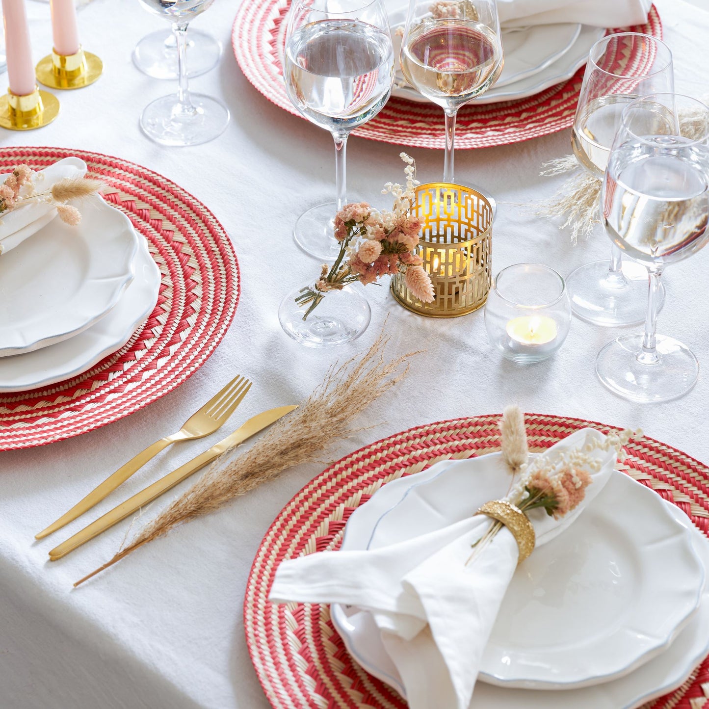 Woven Natural Straw Red Round Placemats Baskets WASHEIN