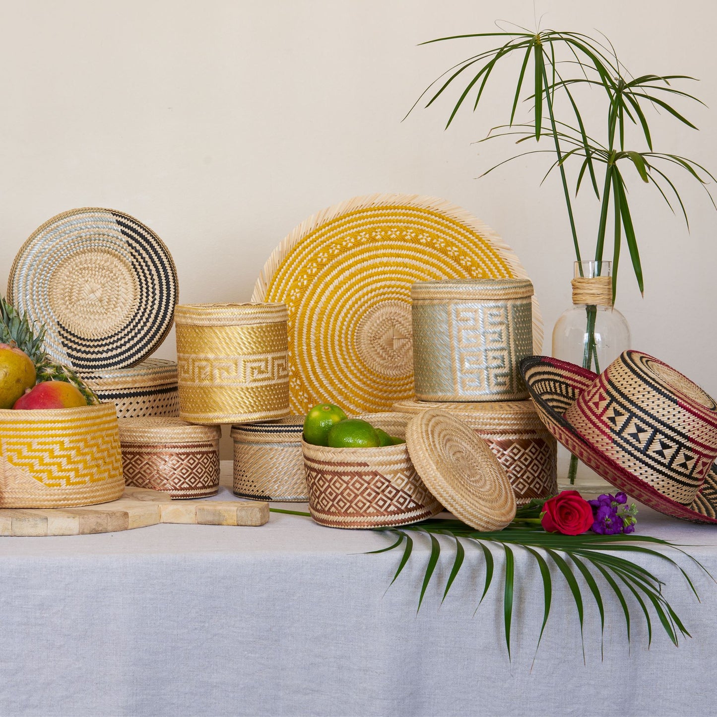 Woven Natural Straw Silver Basket Baskets WASHEIN