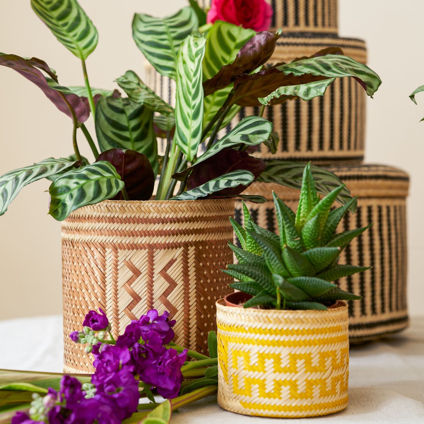 Woven Natural Straw Silver Basket Baskets WASHEIN