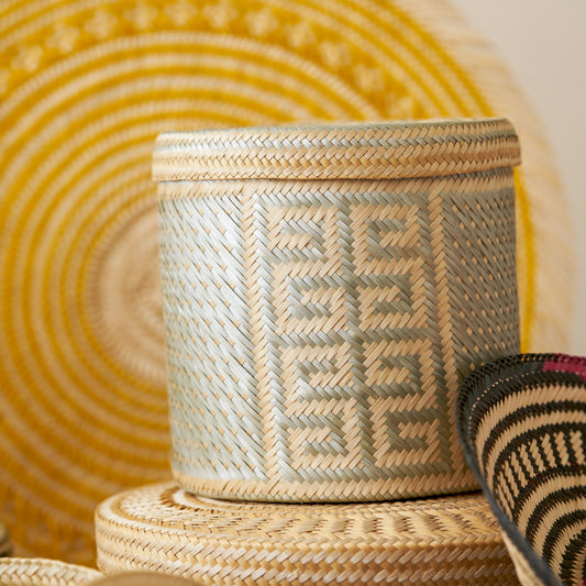 Woven Natural Straw Silver Basket Baskets WASHEIN