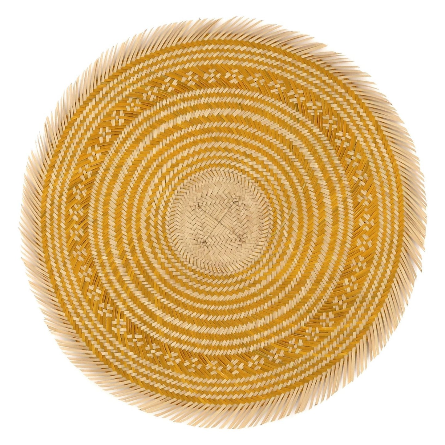 Woven Natural Straw Yellow Round Placemats with Trimmings Placemats WASHEIN