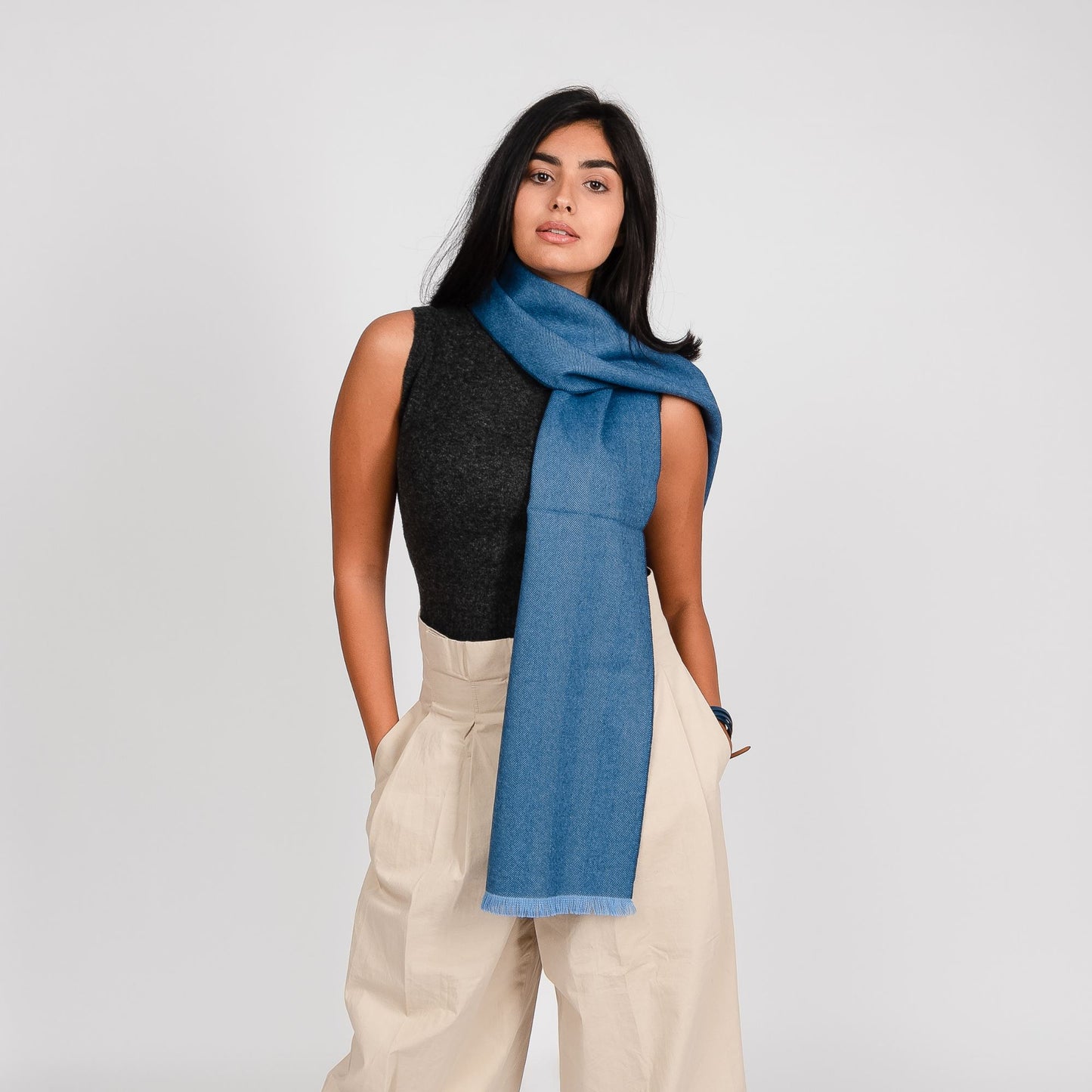 Yale Blue Premium Baby Alpaca Scarf Scarf WASHEIN