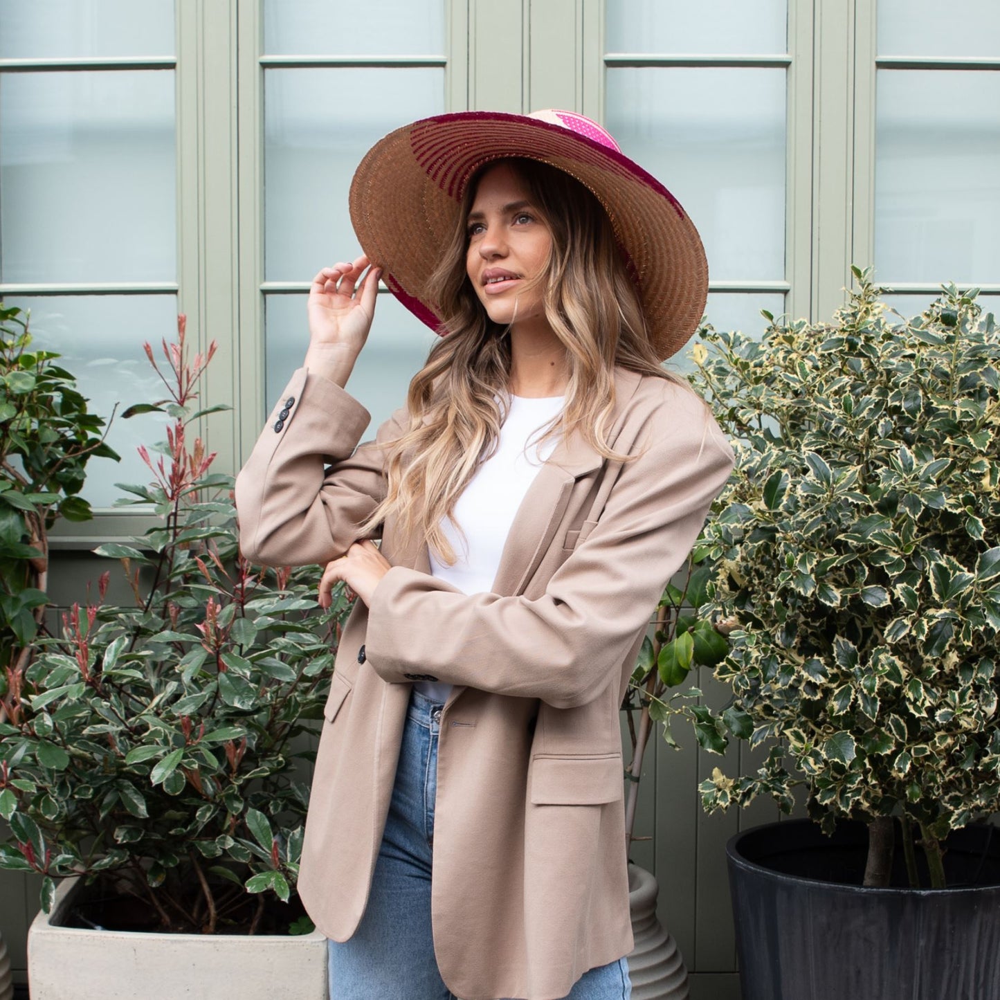 Yonna Fuchsia Wide Brim Straw Hat Hat WASHEIN