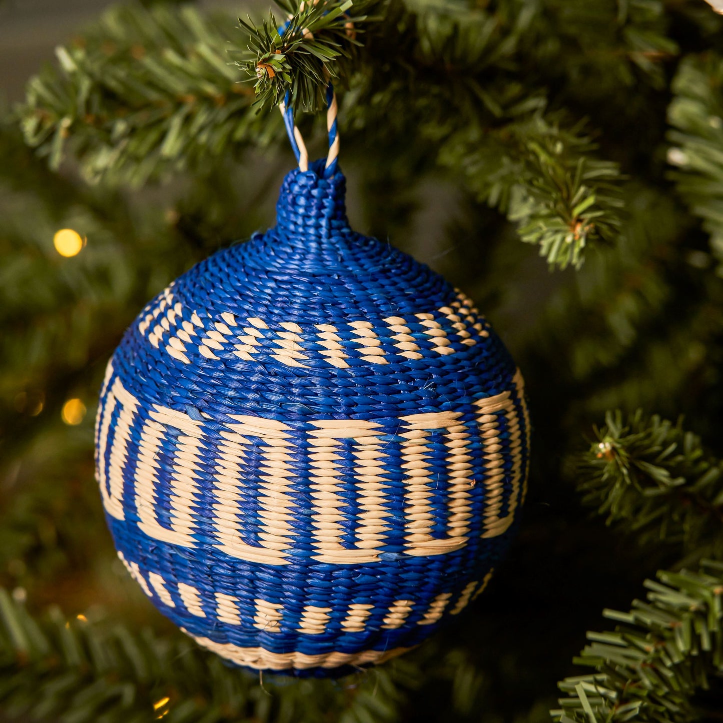 Blue Patterned Christmas Tree Baubles Pack of 3 Bauble WASHEIN 