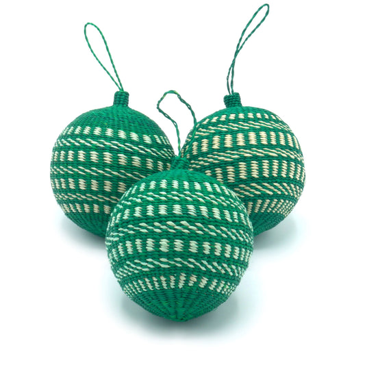 Green & White Christmas Tree Baubles Pack of 3 Bauble WASHEIN 