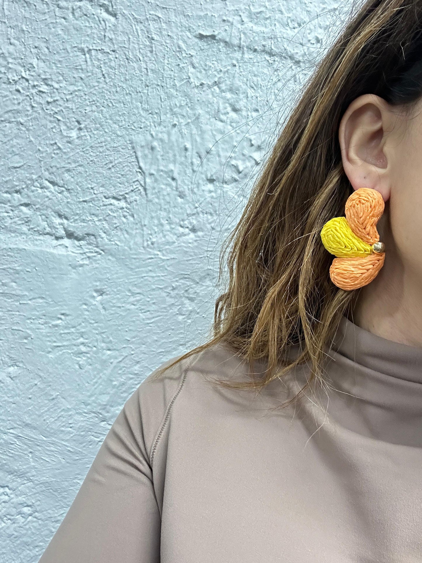 Orange Droplets Woven Straw Earings (18K Gold Plated Brass) Earrings WASHEIN 