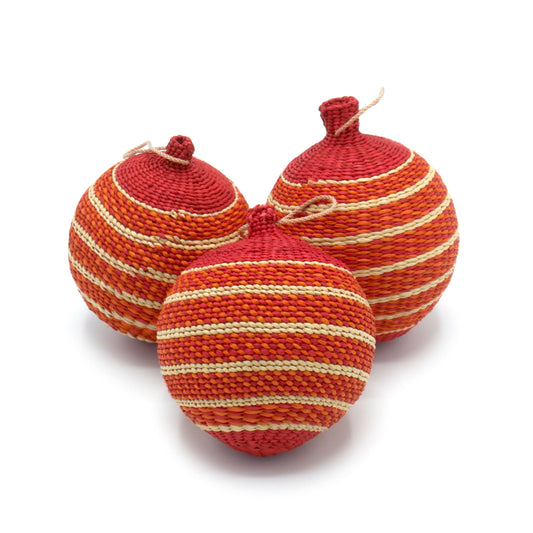 Orange & Red Christmas Tree Baubles Pack of 3 Bauble WASHEIN 