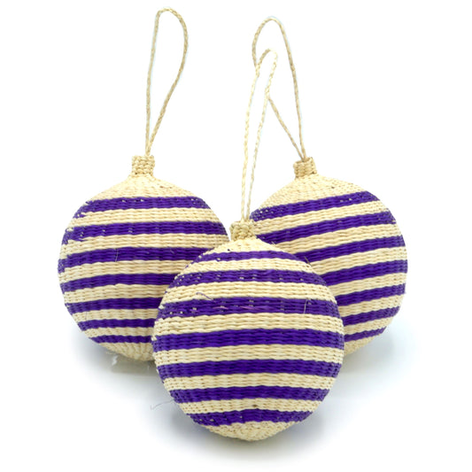 Purple & White Christmas Tree Baubles Pack of 3 Bauble WASHEIN 