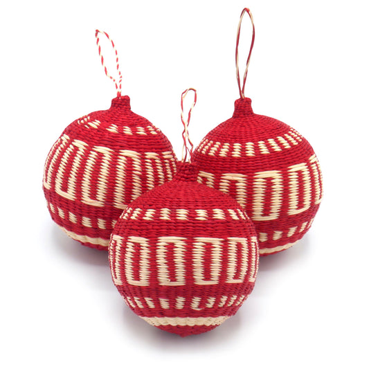 Red Patterned Christmas Tree Baubles Pack of 3 Bauble WASHEIN 