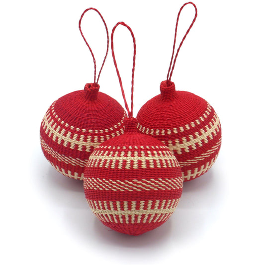 Red & White Christmas Tree Baubles Pack of 3 Bauble WASHEIN 