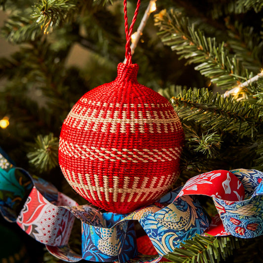 Red & White Christmas Tree Baubles Pack of 3 Bauble WASHEIN 