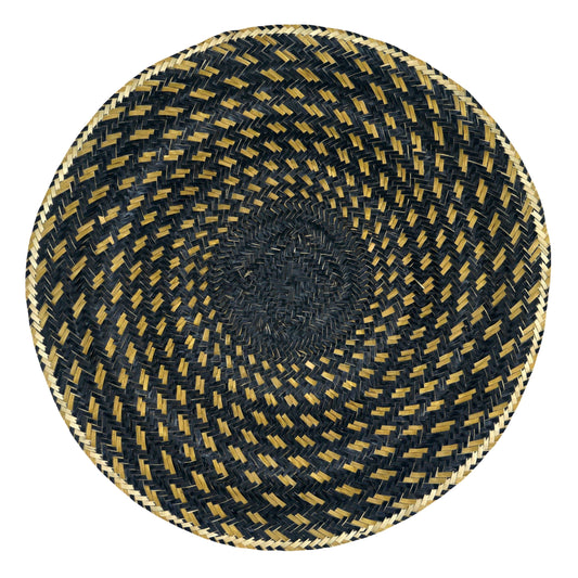 Set x 4 Natural Straw Black & Gold Dotted Round Placemats Placemats WASHEIN 