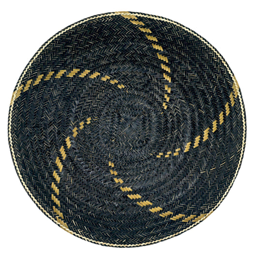 Set x 4 Natural Straw Black & Gold Spiral Round Placemats Placemats WASHEIN 