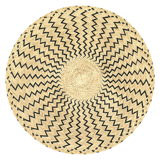 Set x 4 Natural Straw Black Zigzag Round Placemats Placemats WASHEIN 