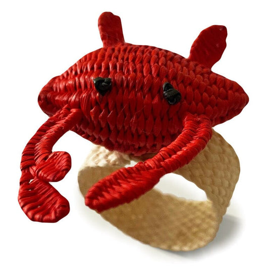 Set X 4 Woven Natural Iraca Straw Red Crab Napkin Rings Napkin Rings WASHEIN 