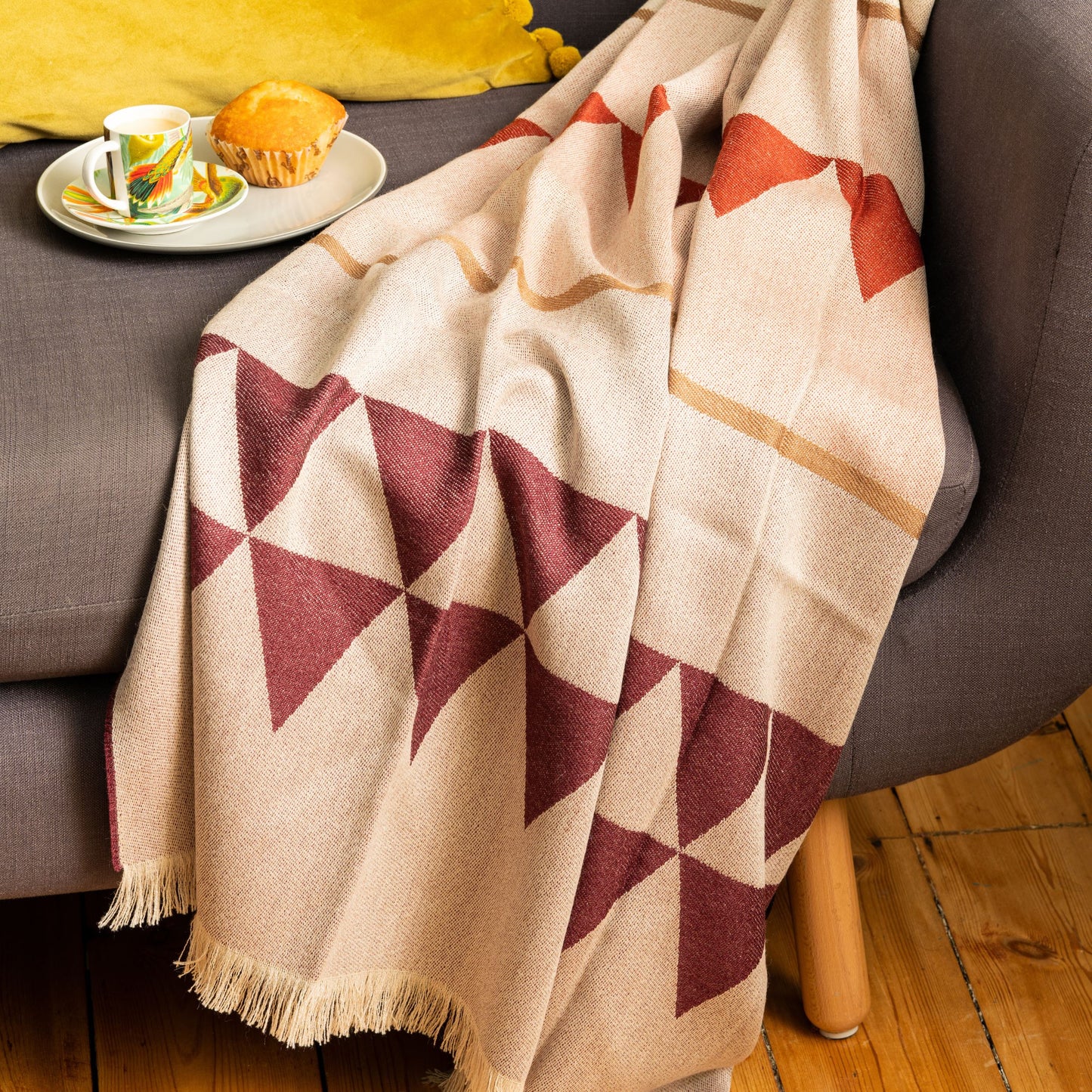 Triangle Orange Classic Premium Baby Alpaca Throw Throws WASHEIN 