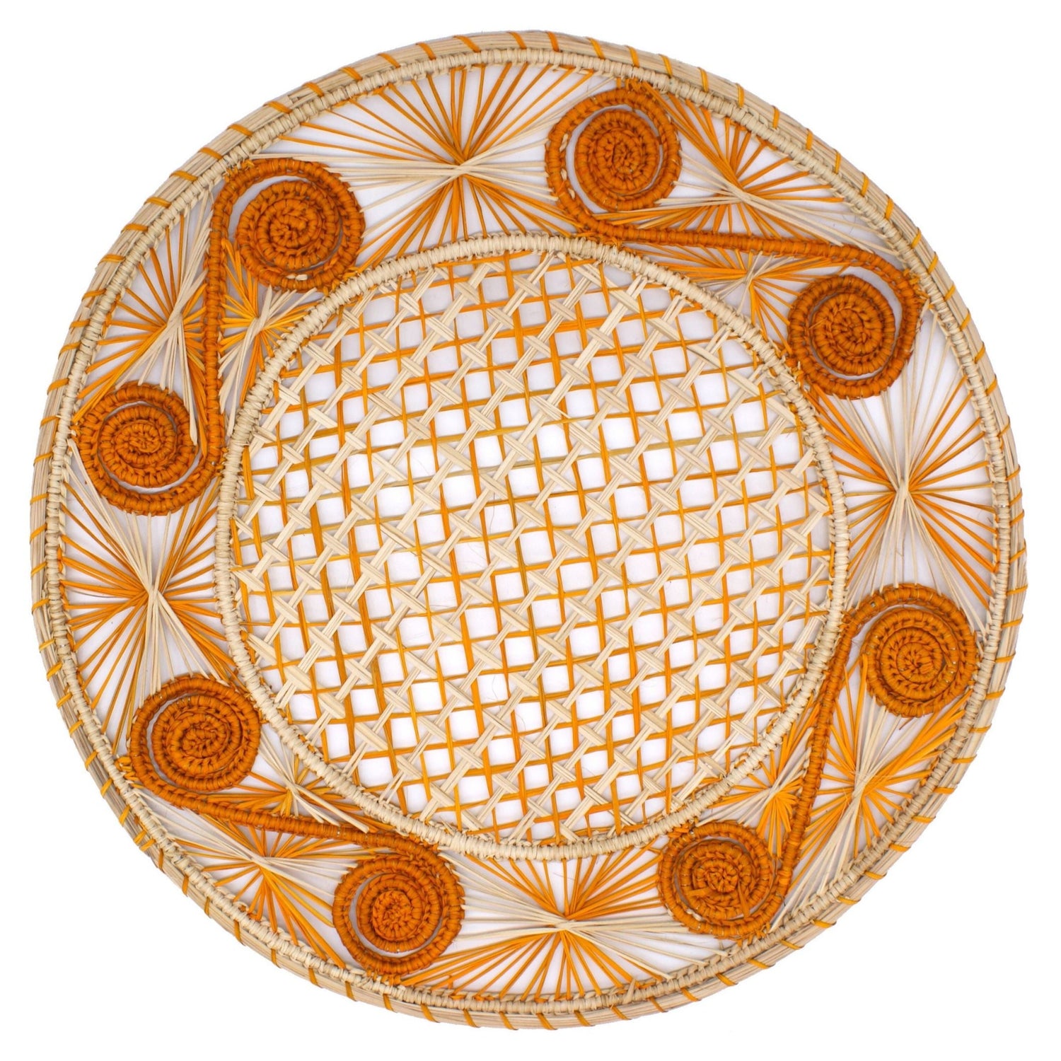 Natural Straw Woven Orange Spiral Round Placemats Placemats WASHEIN 