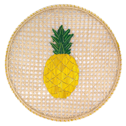 Natural Straw Woven Yellow Pineapple Fruits Round Placemats Placemats WASHEIN 