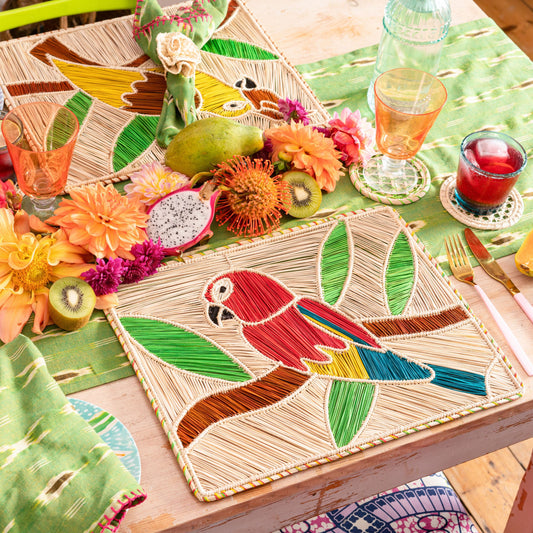 Natural Woven Straw Red Macaw Rectangular Placemats Placemats WASHEIN 