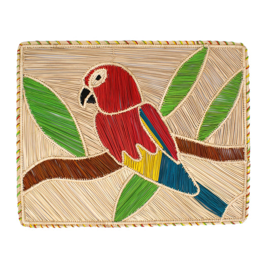 Natural Woven Straw Red Macaw Rectangular Placemats Placemats WASHEIN 