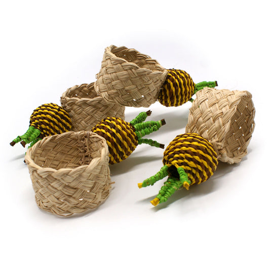 Set X 4 Woven Natural Iraca Straw Brown Pineapple Napkin Rings Napkin Rings WASHEIN 