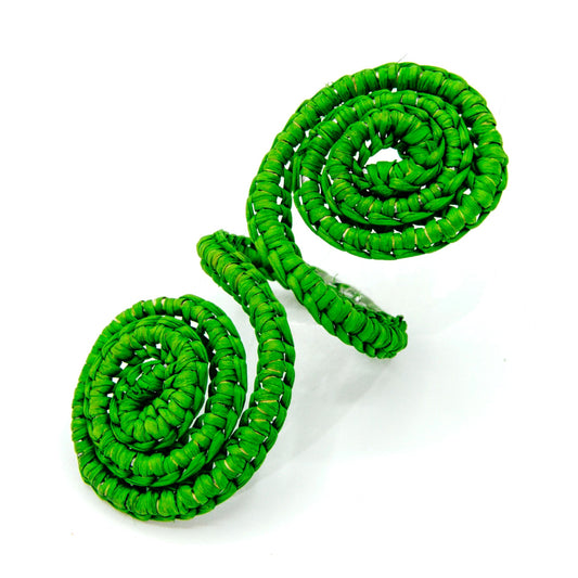 Set X 4 Woven Natural Iraca Straw Green Spiral Napkin Rings Napkin Rings WASHEIN 