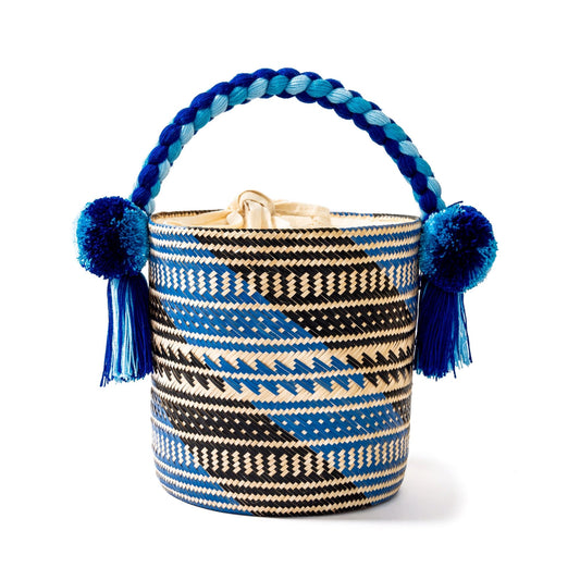 Small Blue Wave Woven Straw Bucket Bag BAG WASHEIN 