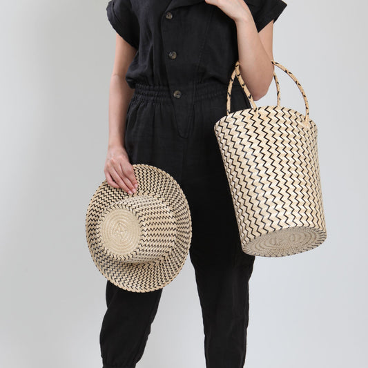 Viajero Black Short Brim Straw Hat Hat WASHEIN 