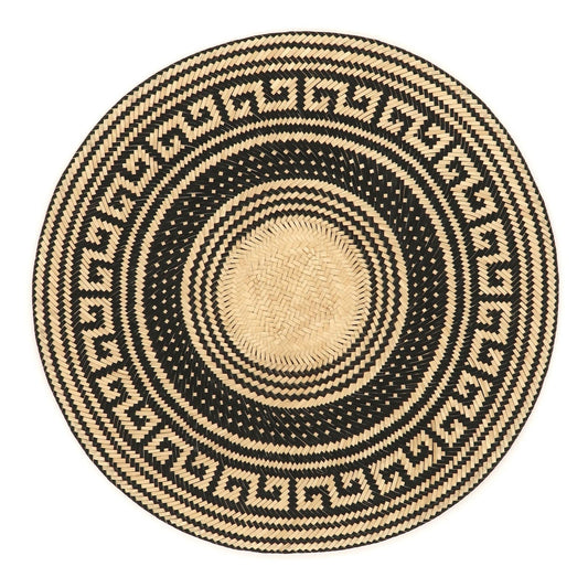 Woven Natural Straw Black Circular Placemats Placemats WASHEIN 