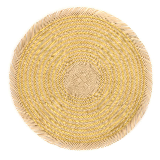 Woven Natural Straw Gold Circular Placemats with Trimming Placemats WASHEIN 